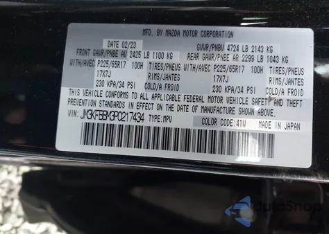 2023 Mazda Cx-5 2.5 S Select from USA, damaged, VIN JM3KFBBM3P0217434